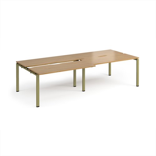 Adapt sliding top double back to back desks 2800mm x 1200mm - green frame, oak top