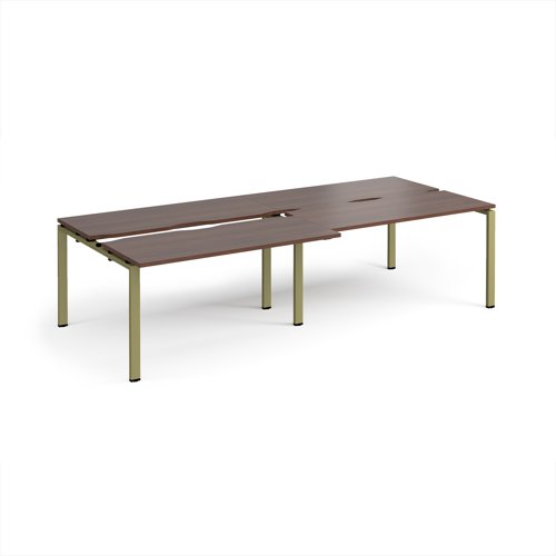 Adapt sliding top double back to back desks 2800mm x 1200mm - green frame, walnut top