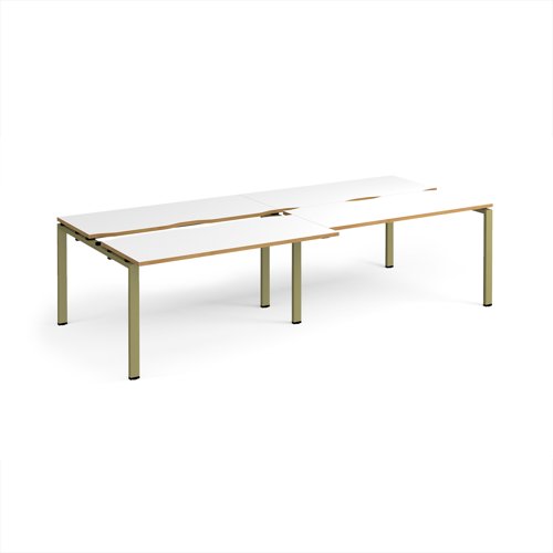Adapt sliding top double back to back desks 2800mm x 1200mm - green frame, white top, oak edge
