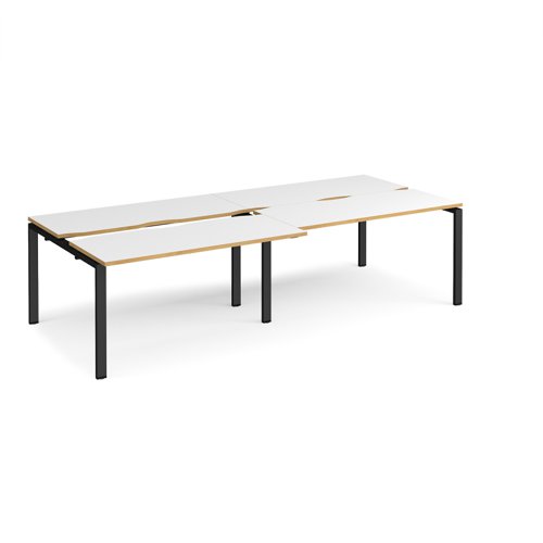 Adapt sliding top double back to back desks 2800mm x 1200mm - black frame, white top with oak edging