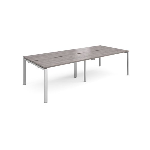 Adapt sliding top double back to back desks 2800mm x 1200mm - silver frame, grey oak top