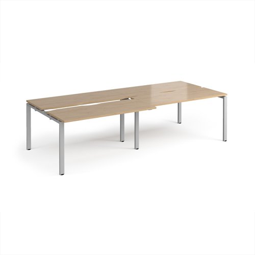 Adapt sliding top double back to back desks 2800mm x 1200mm - silver frame, kendal oak top
