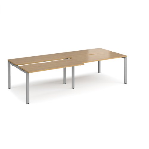 Adapt sliding top double back to back desks 2800mm x 1200mm - silver frame, oak top