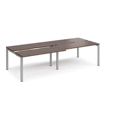 Adapt sliding top double back to back desks 2800mm x 1200mm - silver frame, walnut top