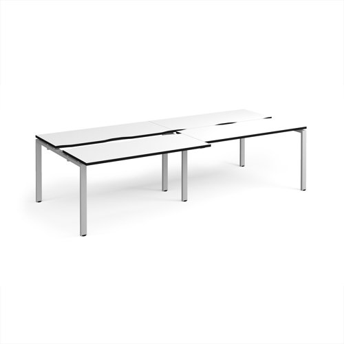 Adapt sliding top double back to back desks 2800mm x 1200mm - silver frame, white top, black edge