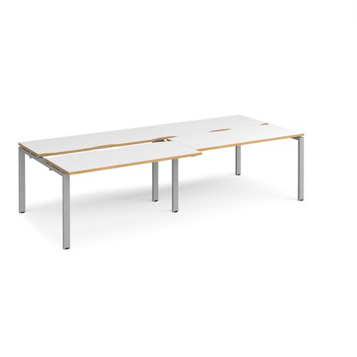 Adapt sliding top double back to back desks 2800mm x 1200mm - silver frame, white top with oak edging