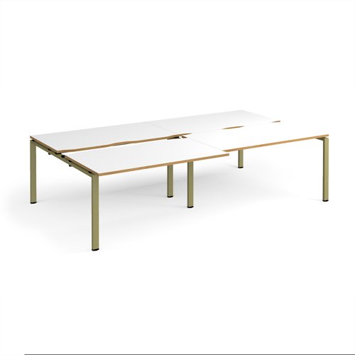 Adapt sliding top double back to back desks 2800mm x 1600mm - green frame, white top, oak edge