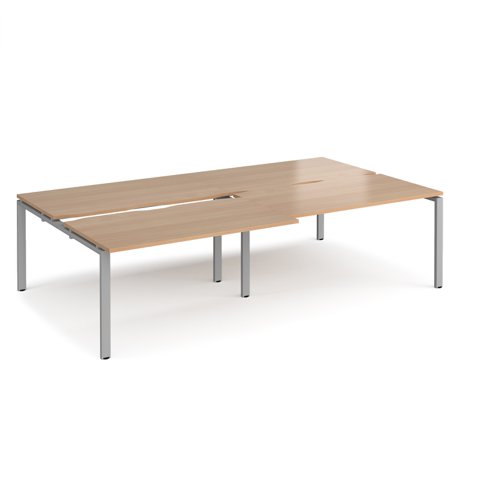 Adapt sliding top double back to back desks 2800mm x 1600mm - silver frame, beech top