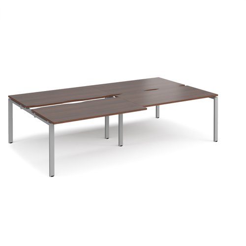 Adapt sliding top double back to back desks 2800mm x 1600mm - silver frame, walnut top