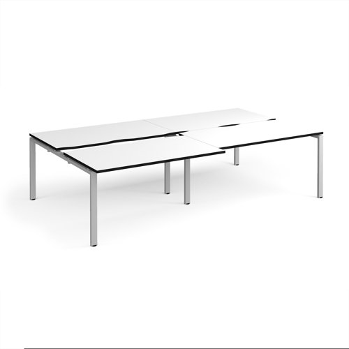 Adapt sliding top double back to back desks 2800mm x 1600mm - silver frame, white top, black edge