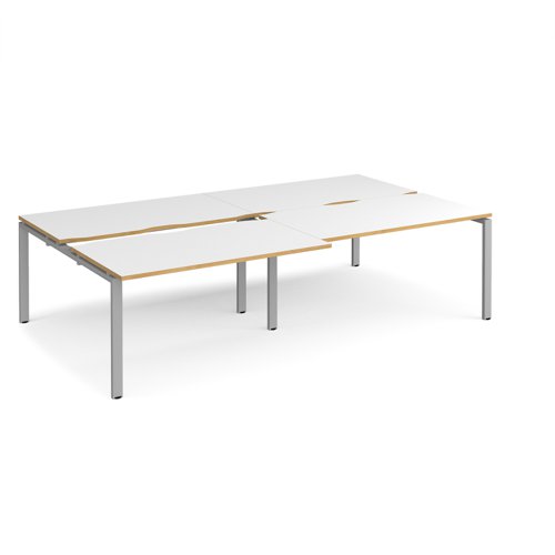 Adapt sliding top double back to back desks 2800mm x 1600mm - silver frame, white top with oak edging