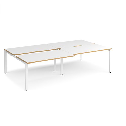 Adapt sliding top double back to back desks 2800mm x 1600mm - white frame, white top with oak edging