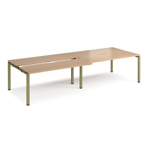 Adapt sliding top double back to back desks 3200mm x 1200mm - green frame, beech top