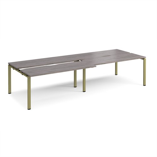 Adapt sliding top double back to back desks 3200mm x 1200mm - green frame, grey oak top