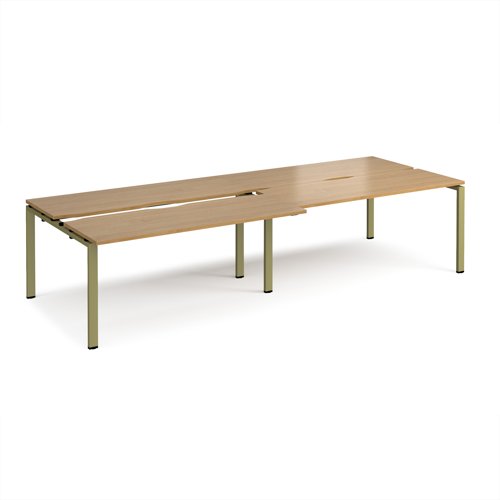 Adapt sliding top double back to back desks 3200mm x 1200mm - green frame, oak top
