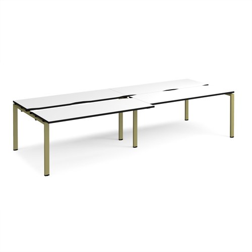Adapt sliding top double back to back desks 3200mm x 1200mm - green frame, white top, black edge