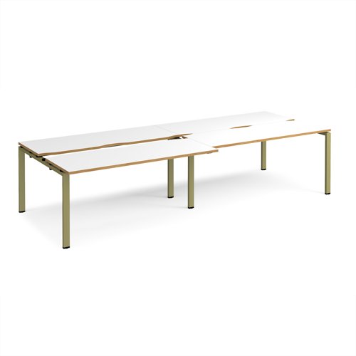 Adapt sliding top double back to back desks 3200mm x 1200mm - green frame, white top, oak edge