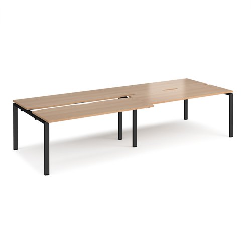 Adapt sliding top double back to back desks 3200mm x 1200mm - black frame, beech top