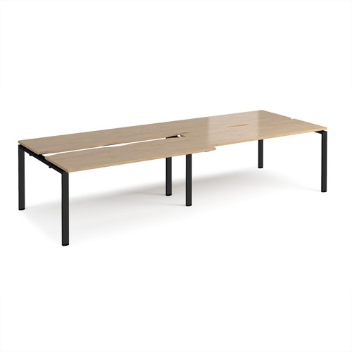 Adapt sliding top double back to back desks 3200mm x 1200mm - black frame, kendal oak top
