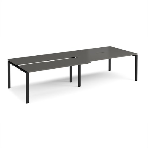 Adapt sliding top double back to back desks 3200mm x 1200mm - black frame, storm grey top