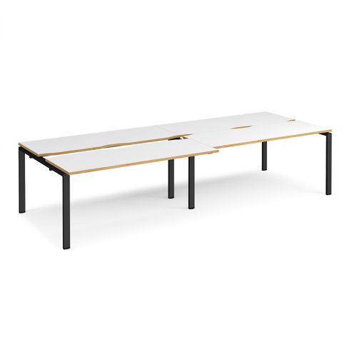 Adapt sliding top double back to back desks 3200mm x 1200mm - black frame, white top with oak edging