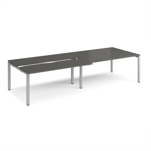 Adapt sliding top double back to back desks 3200mm x 1200mm - silver frame, storm grey top