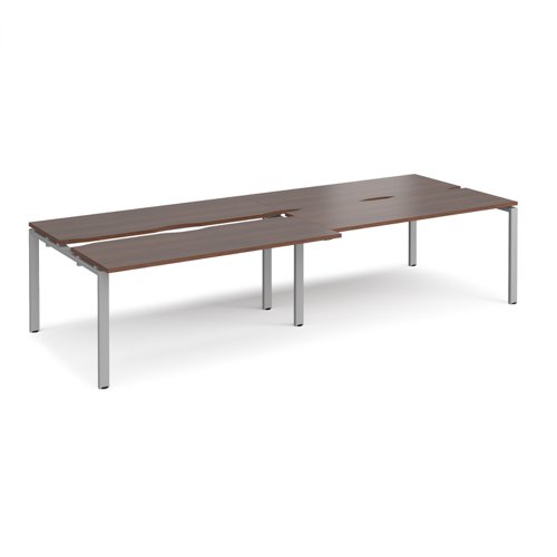 Adapt sliding top double back to back desks 3200mm x 1200mm - silver frame, walnut top