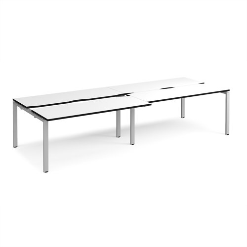 Adapt sliding top double back to back desks 3200mm x 1200mm - silver frame, white top, black edge