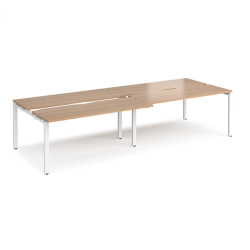 Adapt sliding top double back to back desks 3200mm x 1200mm - white frame, beech top