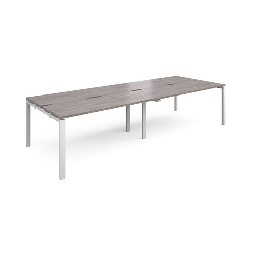 Adapt sliding top double back to back desks 3200mm x 1200mm - white frame, grey oak top