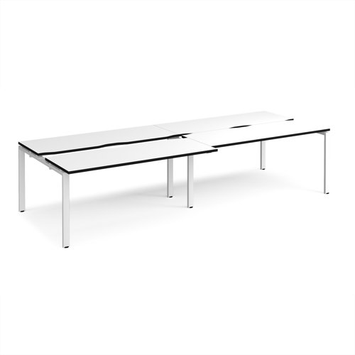 Adapt sliding top double back to back desks 3200mm x 1200mm - white frame, white top, black edge