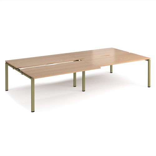 Adapt sliding top double back to back desks 3200mm x 1600mm - green frame, beech top