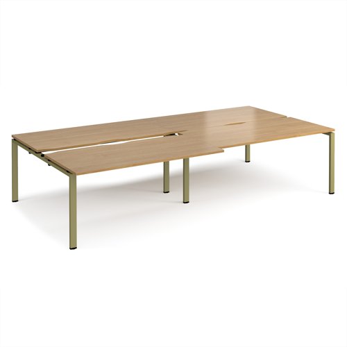 Adapt sliding top double back to back desks 3200mm x 1600mm - green frame, oak top