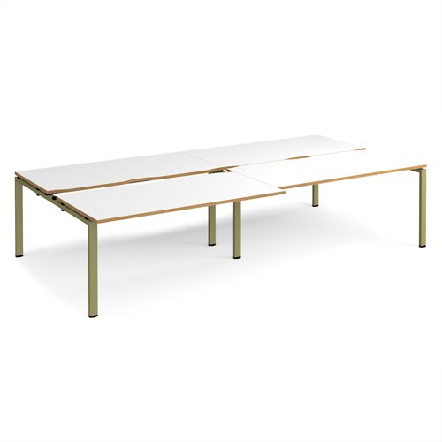 Adapt sliding top double back to back desks 3200mm x 1600mm - green frame, white top, oak edge