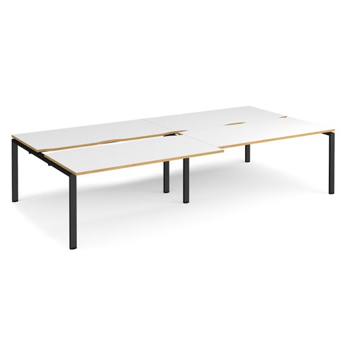 Adapt sliding top double back to back desks 3200mm x 1600mm - black frame, white top with oak edging