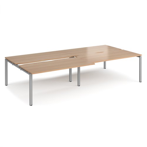 Adapt sliding top double back to back desks 3200mm x 1600mm - silver frame, beech top