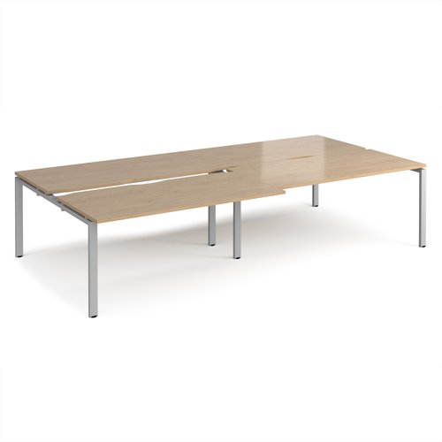 Adapt sliding top double back to back desks 3200mm x 1600mm - silver frame, kendal oak top
