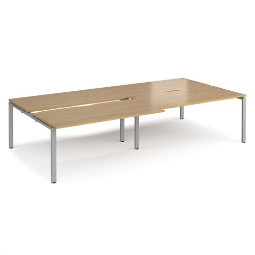 Adapt sliding top double back to back desks 3200mm x 1600mm - silver frame, oak top
