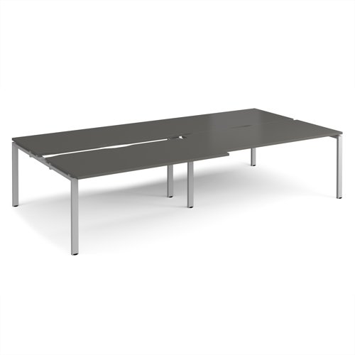 Adapt sliding top double back to back desks 3200mm x 1600mm - silver frame, storm grey top