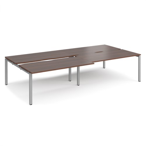 Adapt sliding top double back to back desks 3200mm x 1600mm - silver frame, walnut top