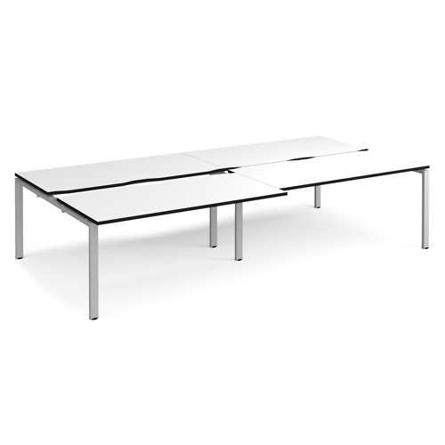 Adapt sliding top double back to back desks 3200mm x 1600mm - silver frame, white top, black edge
