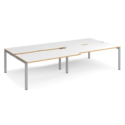 Adapt sliding top double back to back desks 3200mm x 1600mm - silver frame, white top with oak edging