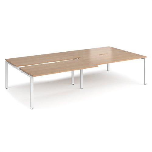 Adapt sliding top double back to back desks 3200mm x 1600mm - white frame, beech top