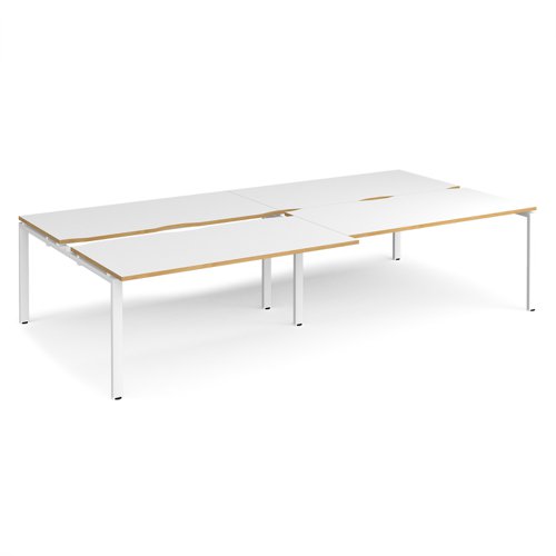 Adapt sliding top double back to back desks 3200mm x 1600mm - white frame, white top with oak edging