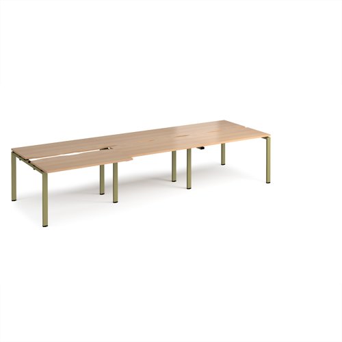 Adapt sliding top triple back to back desks 3600mm x 1200mm - green frame, beech top