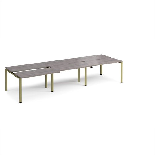 Adapt sliding top triple back to back desks 3600mm x 1200mm - green frame, grey oak top