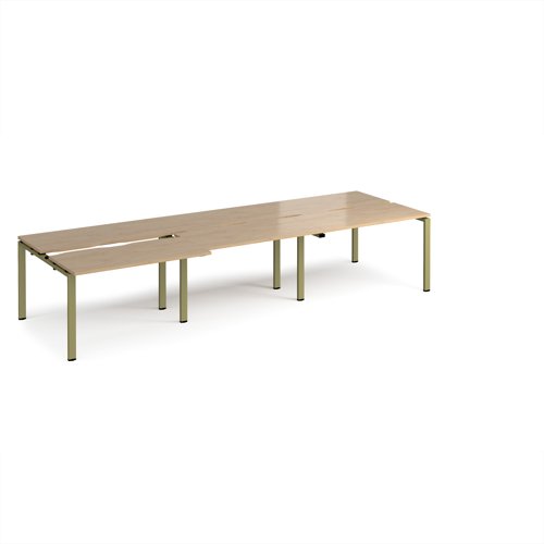 Adapt sliding top triple back to back desks 3600mm x 1200mm - green frame, kendal oak top