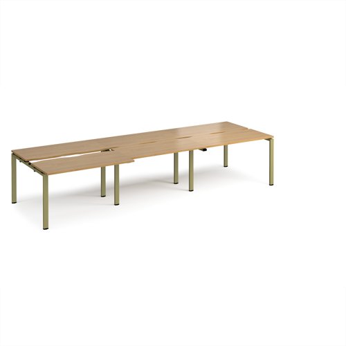 Adapt sliding top triple back to back desks 3600mm x 1200mm - green frame, oak top