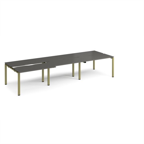 Adapt sliding top triple back to back desks 3600mm x 1200mm - green frame, storm grey top