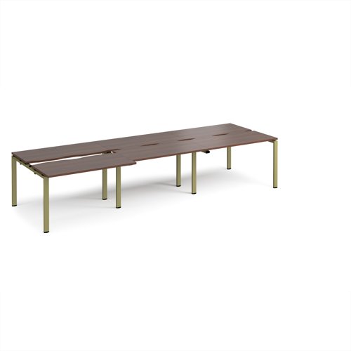 Adapt sliding top triple back to back desks 3600mm x 1200mm - green frame, walnut top